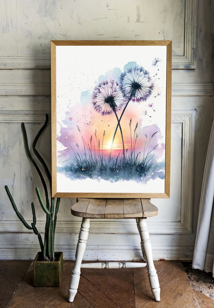 Dandelion Sunset Watercolor Print. — room view 1