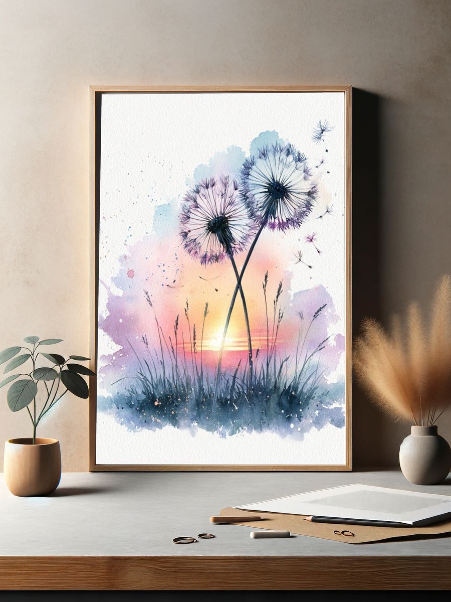 Dandelion Sunset Watercolor Print. — room view 2