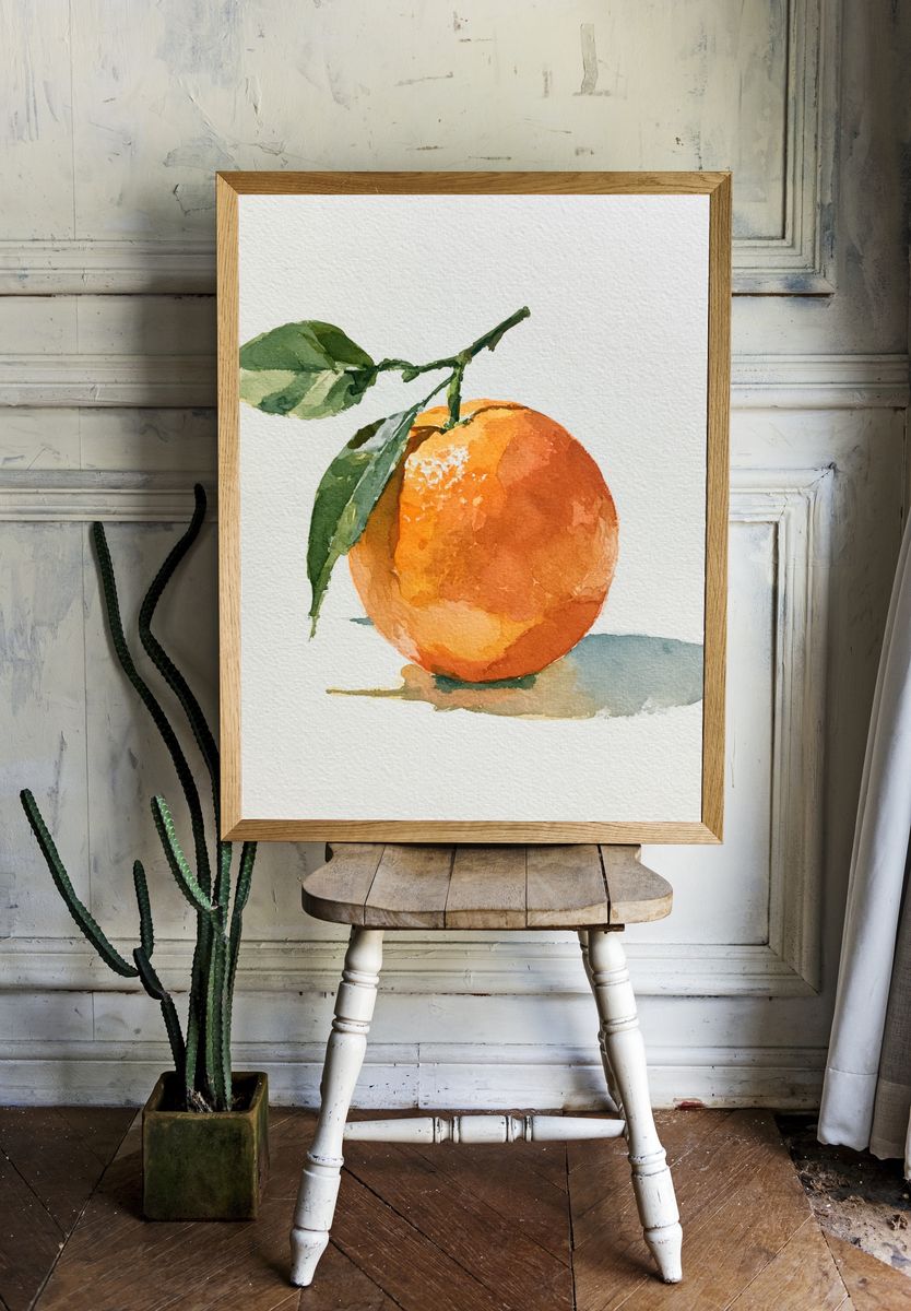 Orange Watercolor Fruit Poster. — room view 1