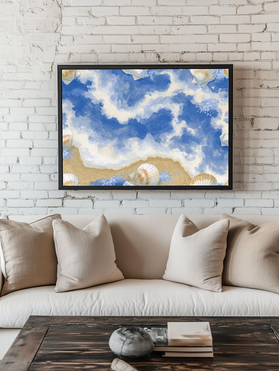 Seashell Sky Watercolor Poster. room preview