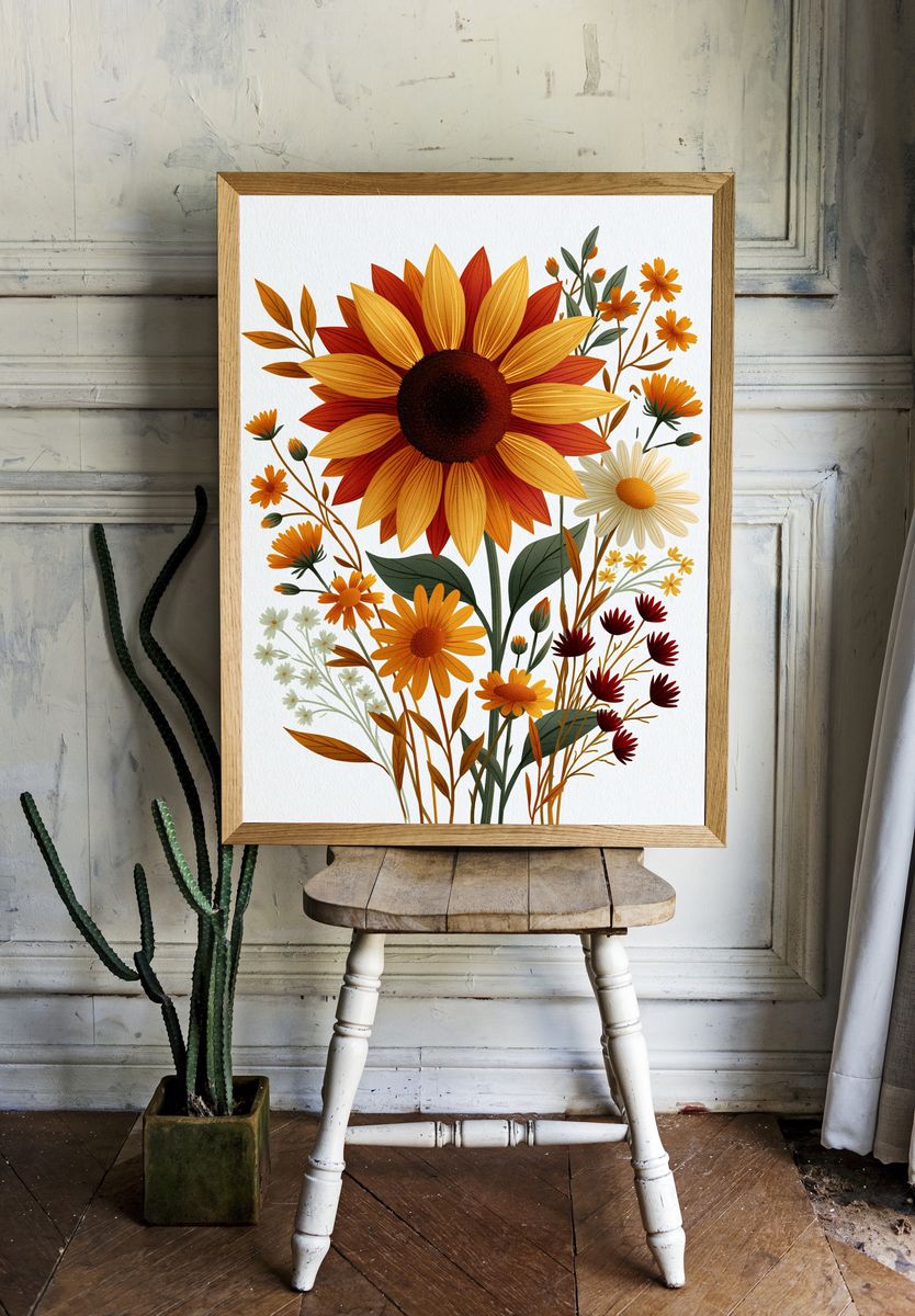 Autumn Wildflower Bouquet Print. — room view 1