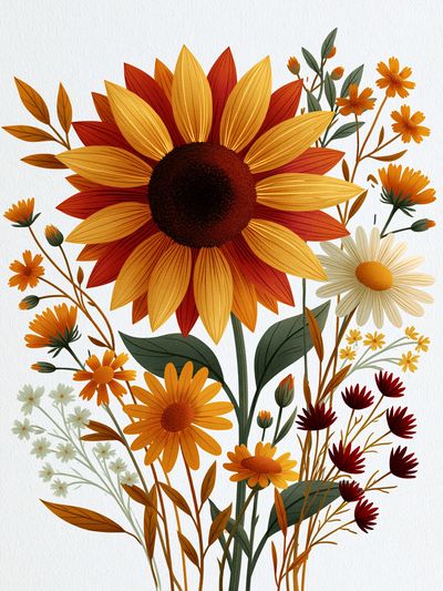Autumn Wildflower Bouquet Print. poster