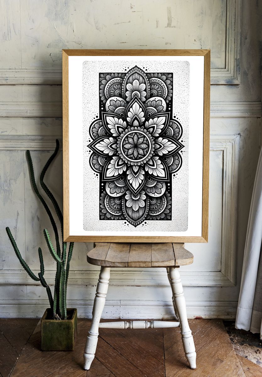 Mandala Floral Line Art Poster. — room view 1