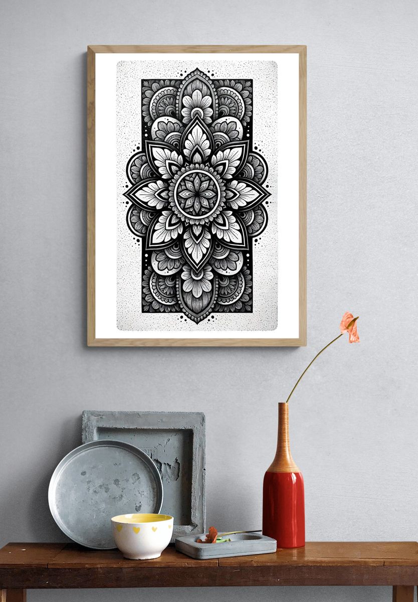 Mandala Floral Line Art Poster. — room view 3