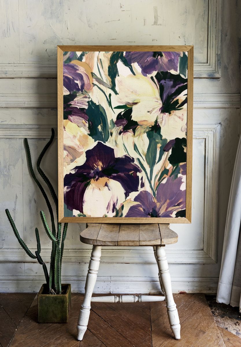 Purple Pansy Floral Print. — room view 1
