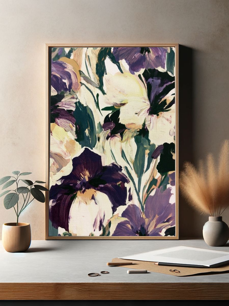 Purple Pansy Floral Print. — room view 2