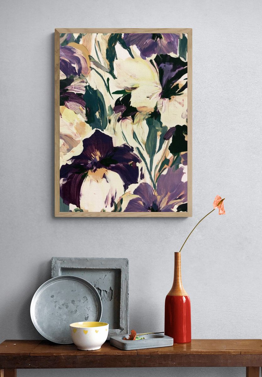 Purple Pansy Floral Print. — room view 3