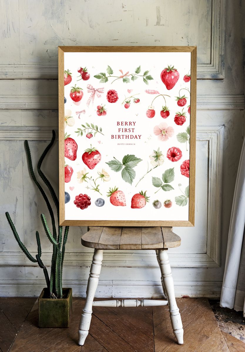 Berry First Birthday Watercolor Print. — room view 1