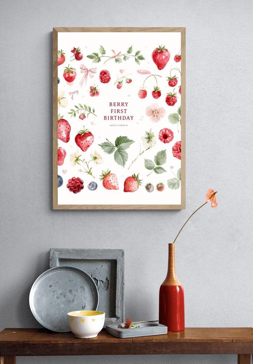 Berry First Birthday Watercolor Print. — room view 3