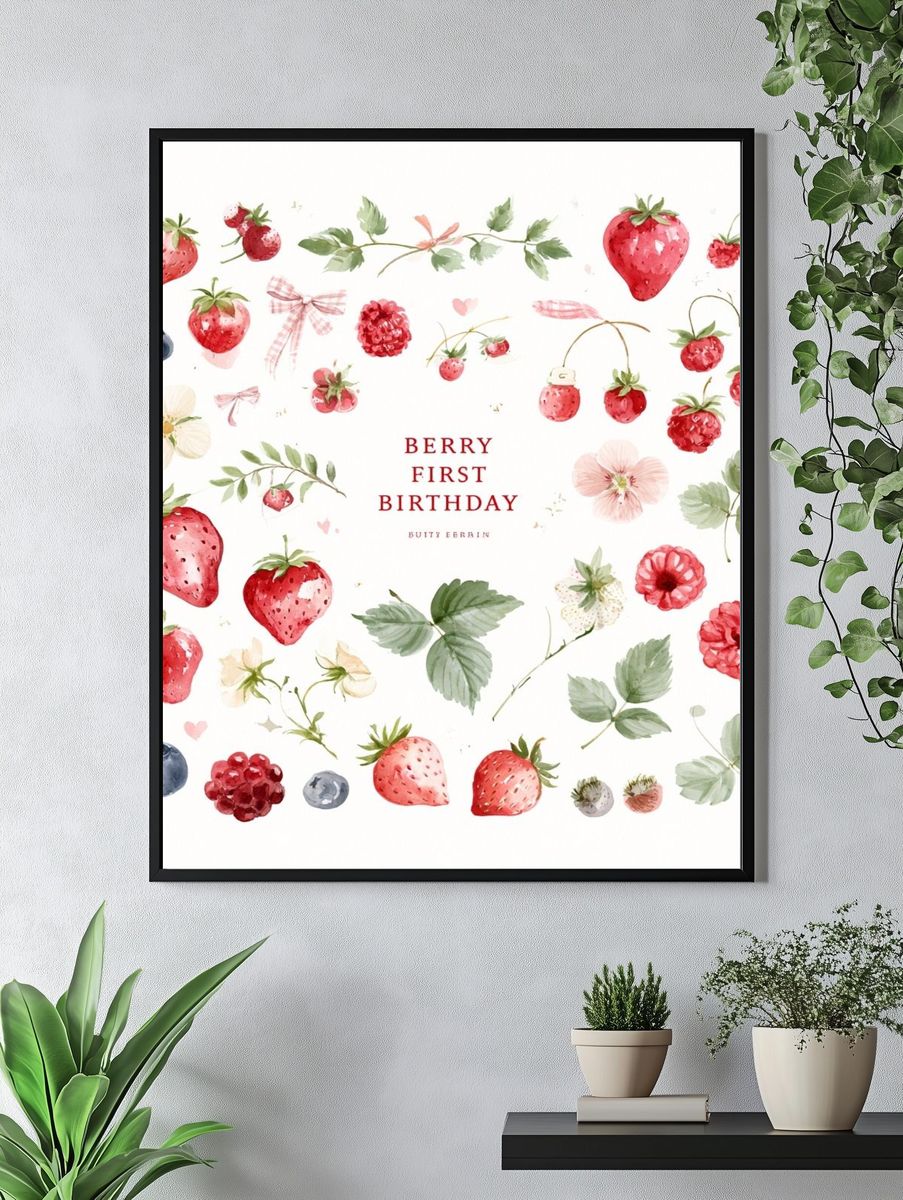 Berry First Birthday Watercolor Print. — room view 4