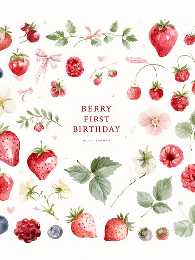 Berry First Birthday Watercolor Print.