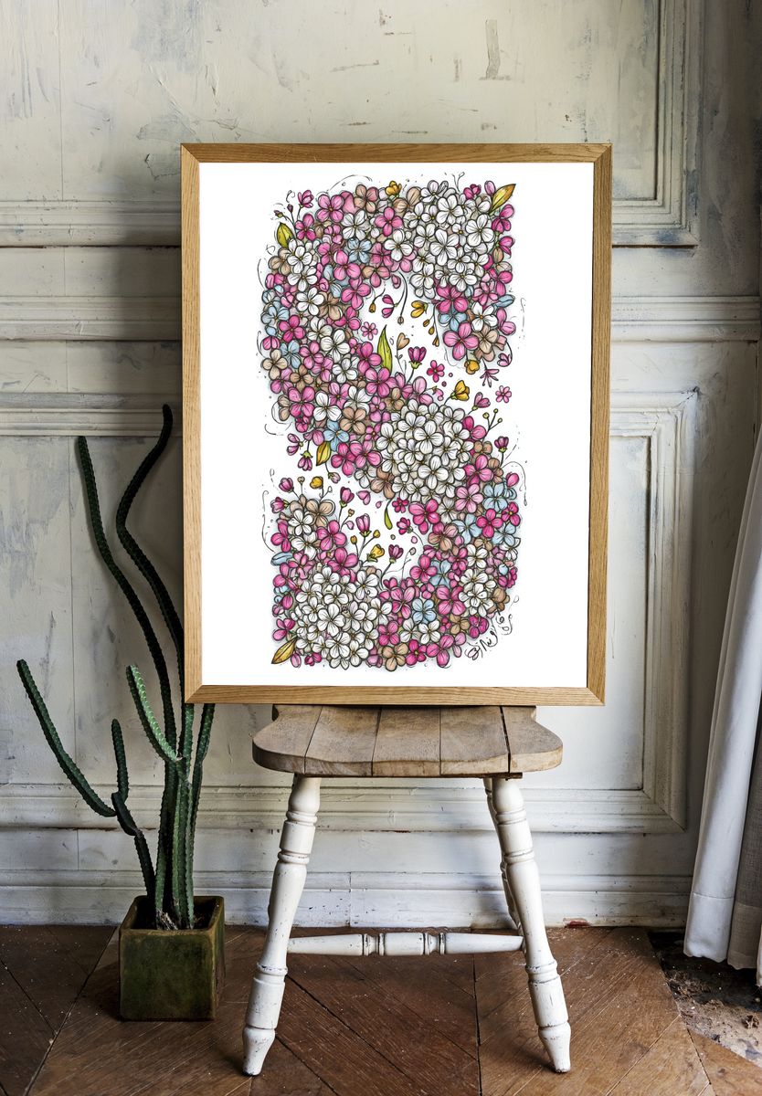 Floral Cascade Illustration Poster. — room view 1