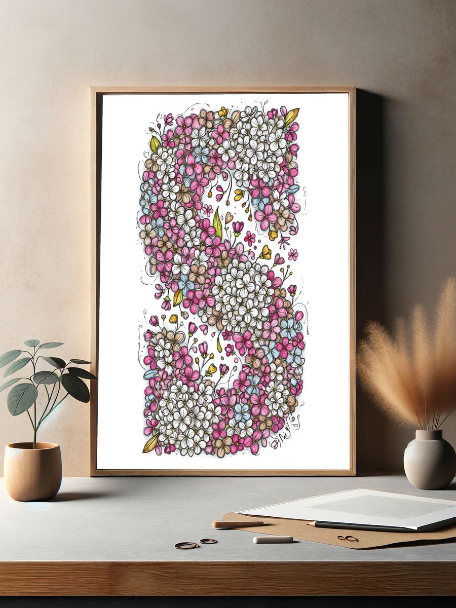Floral Cascade Illustration Poster. — room view 2