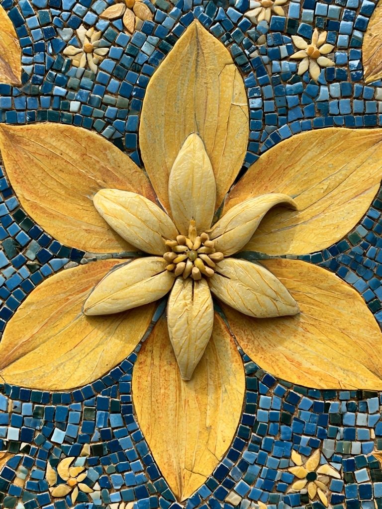Golden Floral Mosaic Print. poster — botanical art