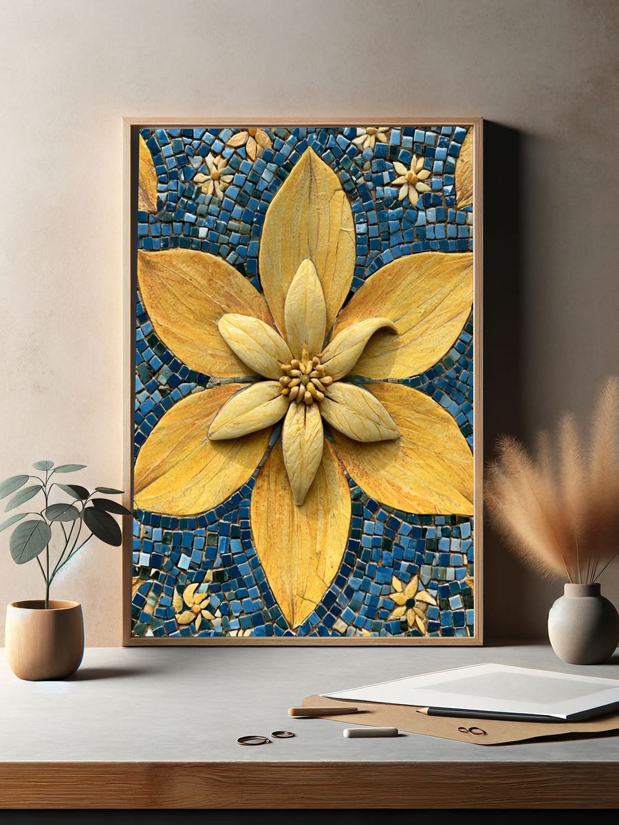 Golden Floral Mosaic Print. — room view 2