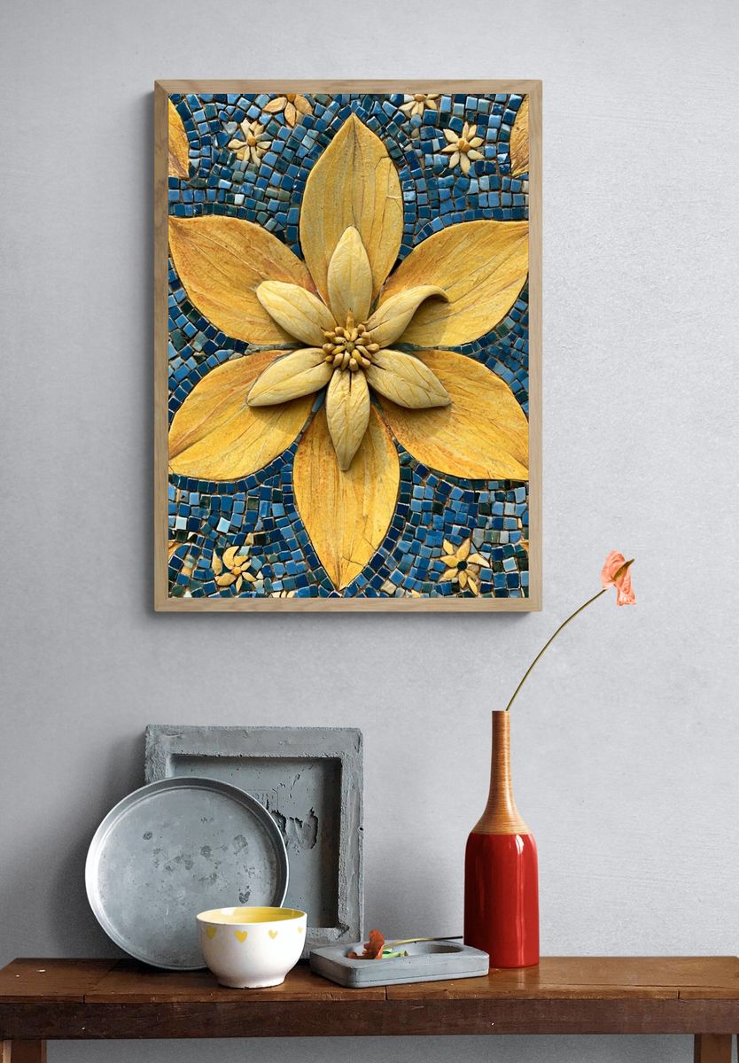 Golden Floral Mosaic Print. — room view 3
