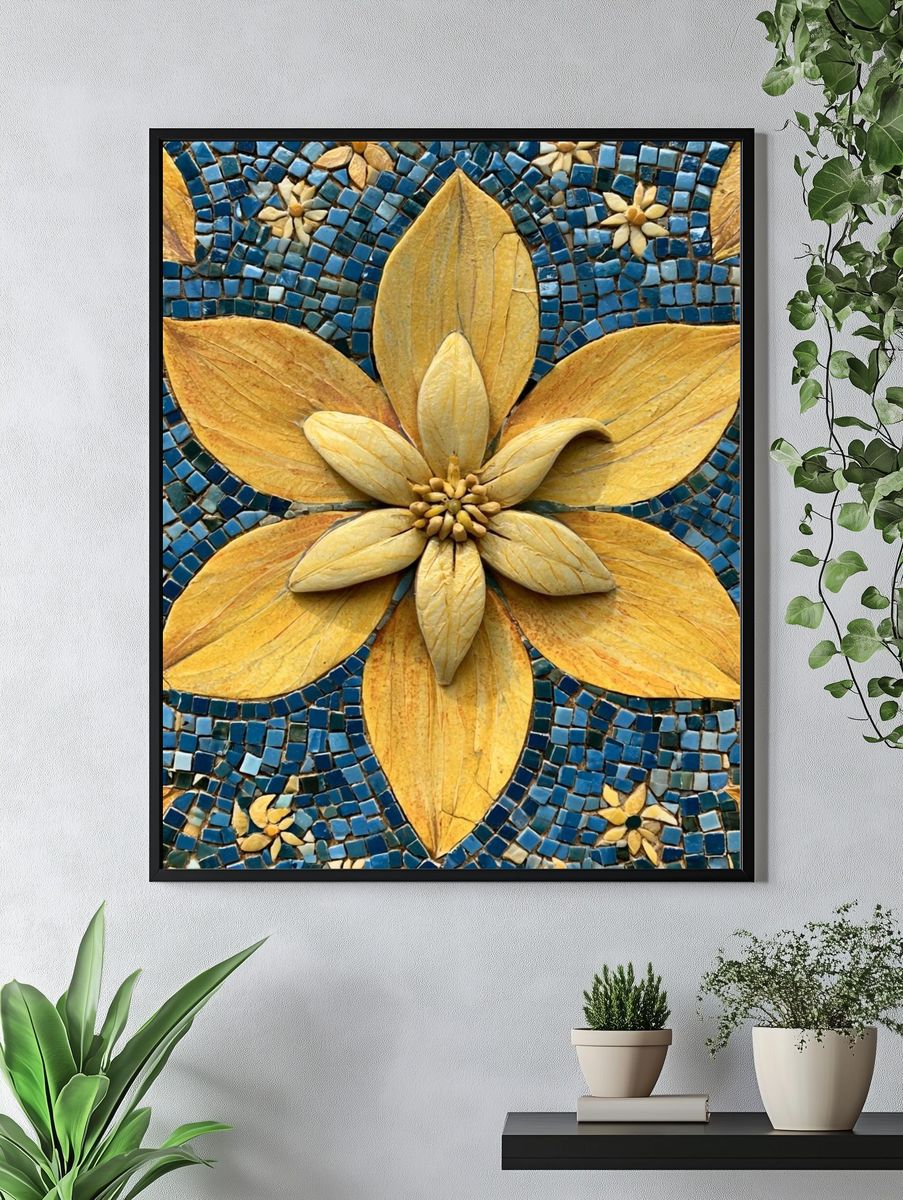 Golden Floral Mosaic Print. — room view 4