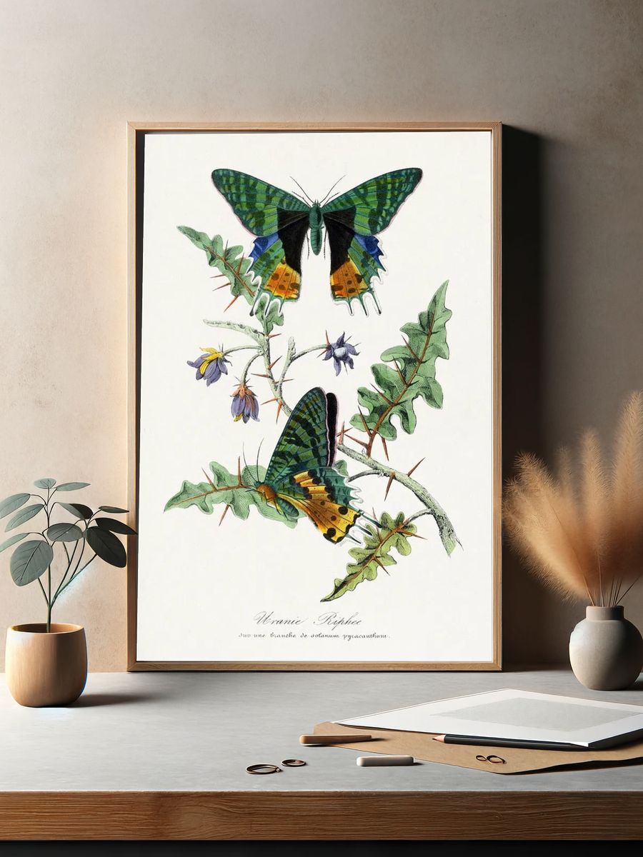 Orange Floral Block Print Poster. — room view 2
