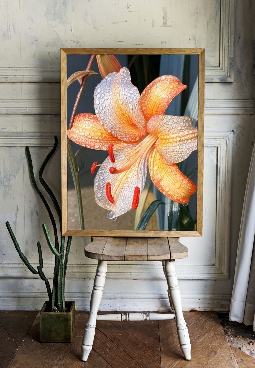 Orange Lily Botanical Print. — room view 1