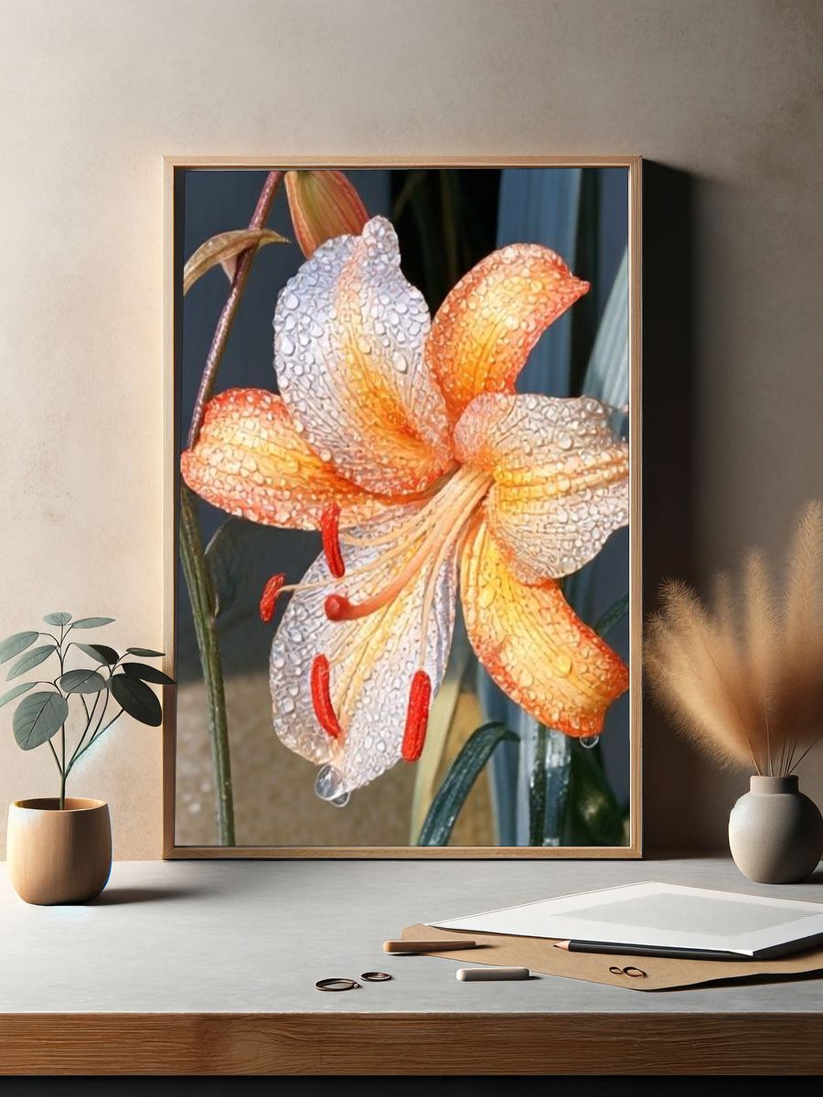 Orange Lily Botanical Print. — room view 2