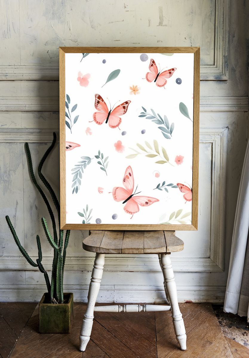 Pastel Butterfly Garden Print. — room view 1