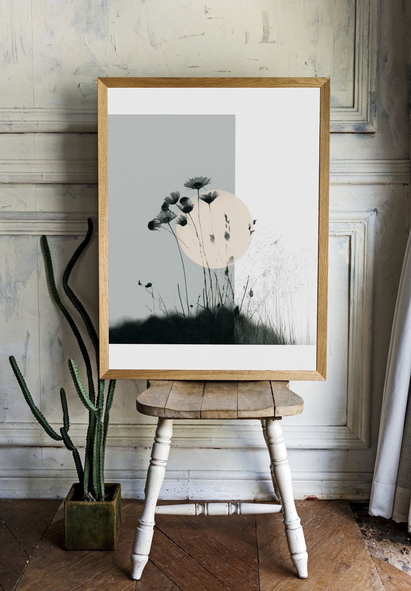 Minimalist Wildflower Silhouette Print. room preview