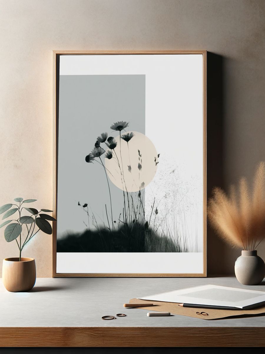 Minimalist Wildflower Silhouette Print. — room view 2