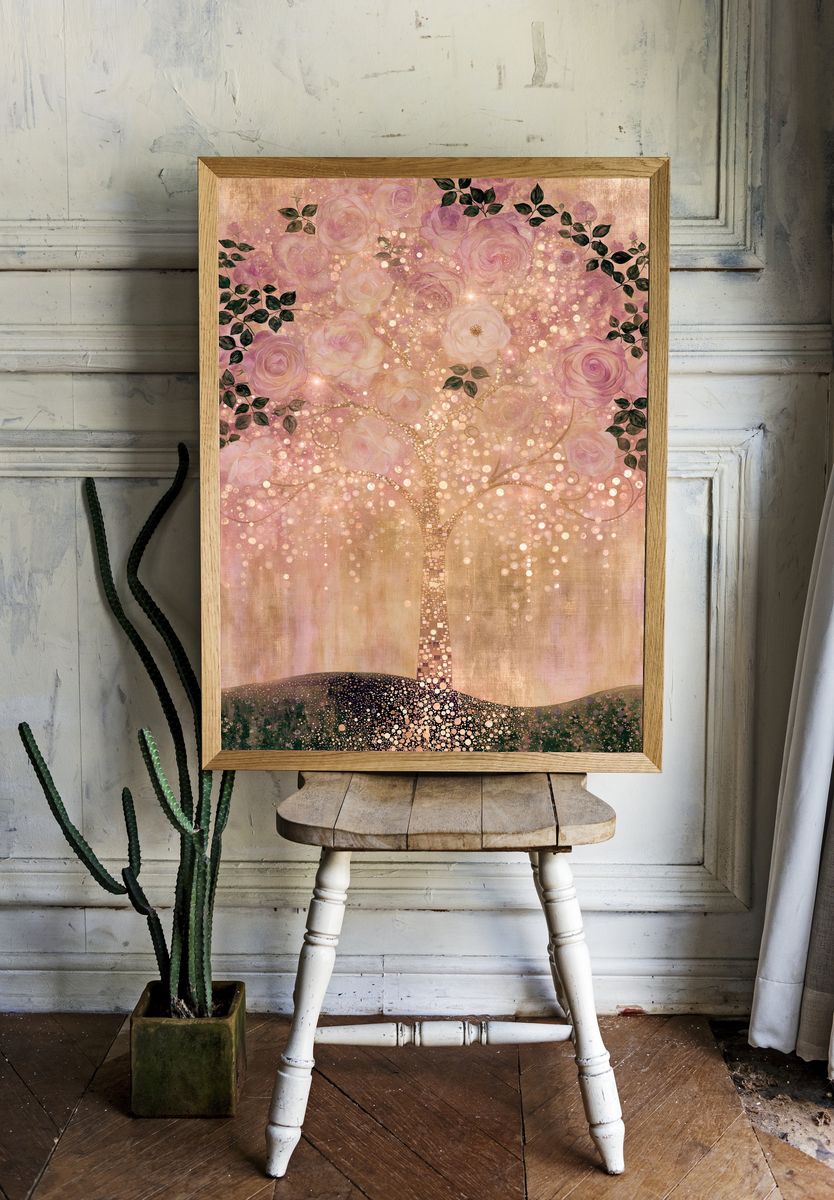 Blush Rose Tree Illustration Poster. — room view 1