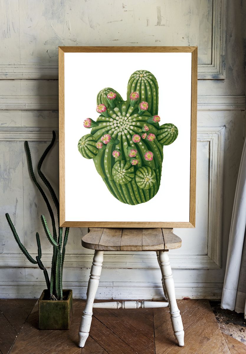 Blooming Cactus Illustration Poster. — room view 1
