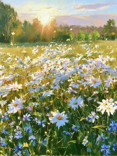 Wildflower Meadow Sunrise Print. poster