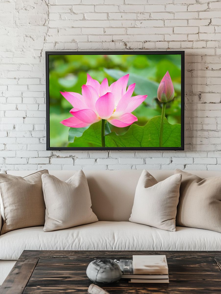 Pink Lotus Bloom Nature Print room preview