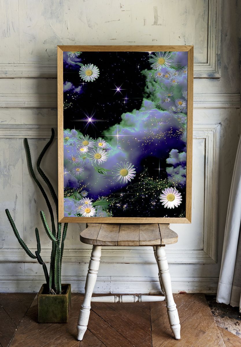 Celestial Daisy Cloudscape Print. room preview