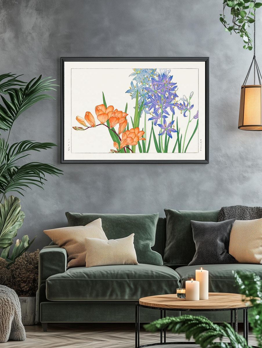 Freesia flower, Japanese woodblock art. — room view 4