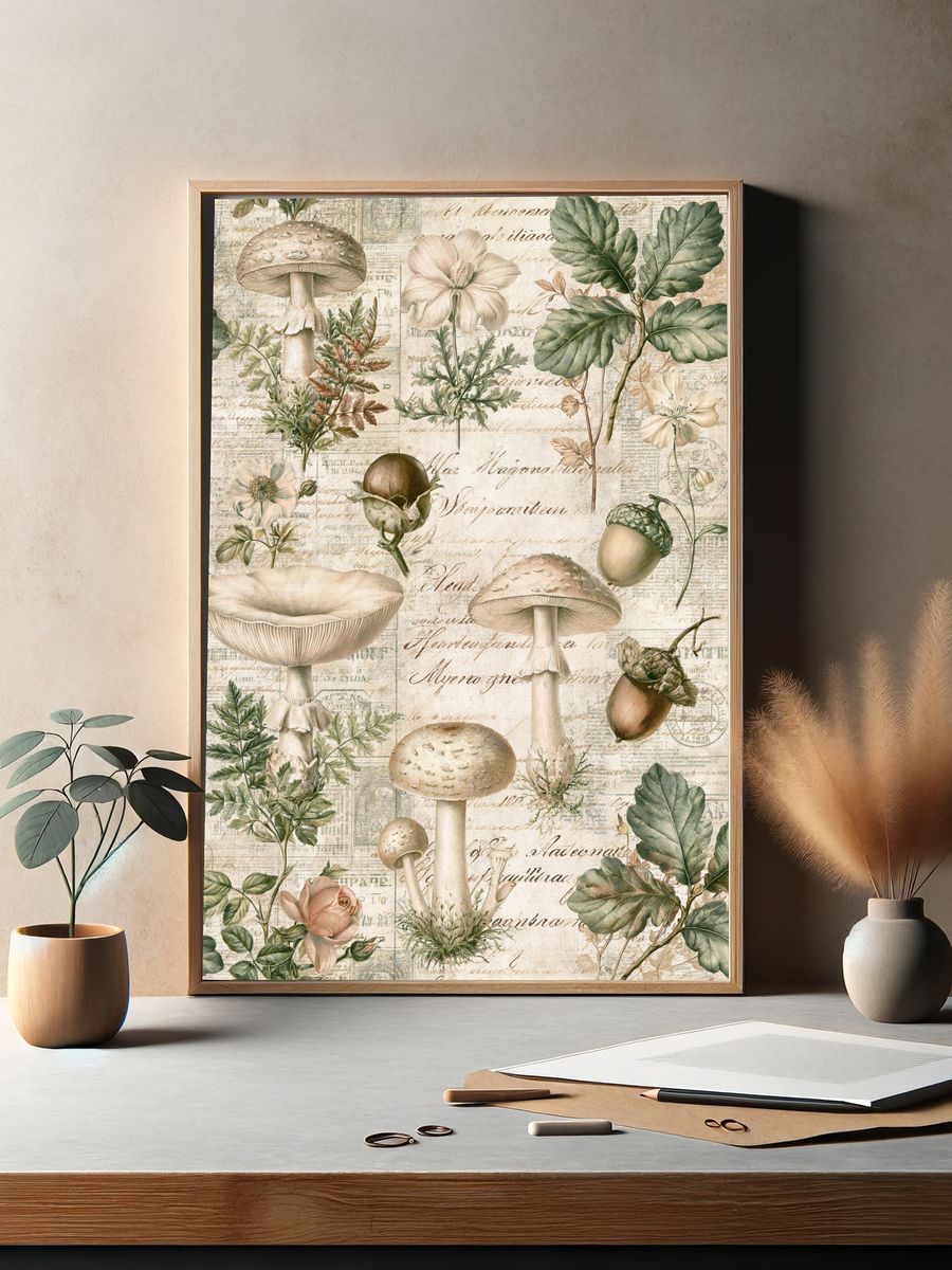 Vintage Mushroom Botanical Print. — room view 2