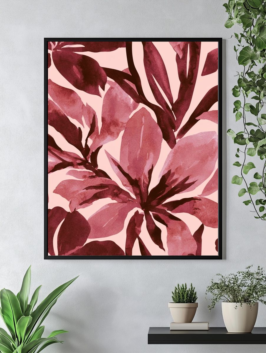Pink Tropical Leaves Botanical Print. — room view 4