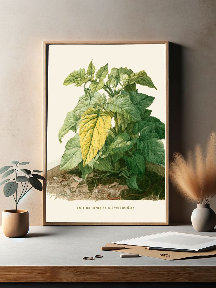 Wilting Plant Watercolor Poster. — room view 2