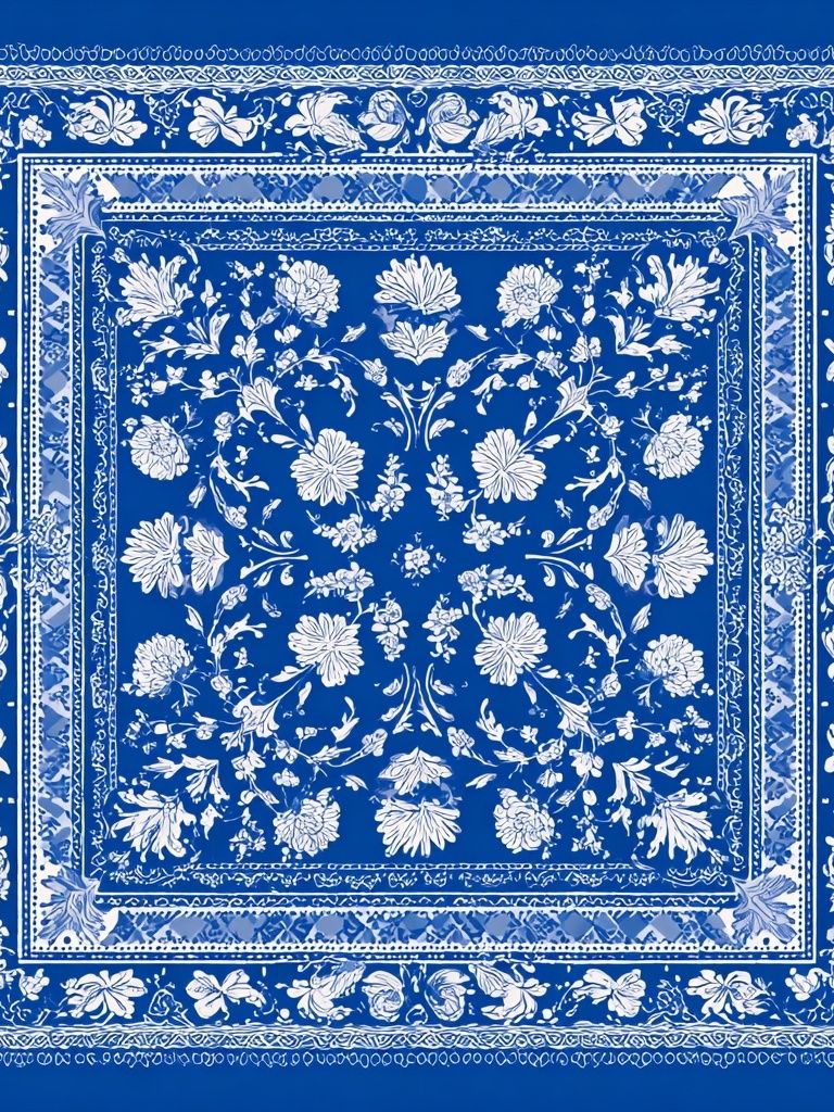Blue Floral Bandana Print. poster detail
