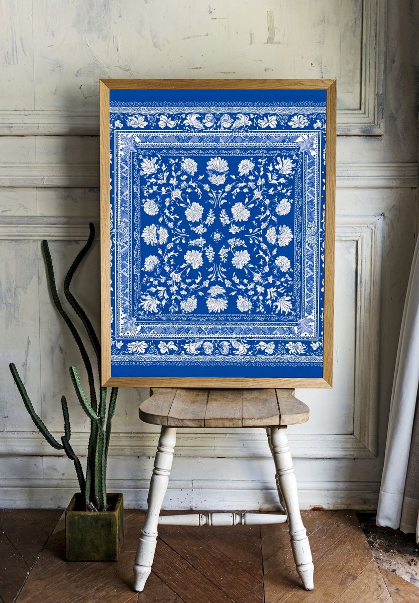 Blue Floral Bandana Print. — room view 1