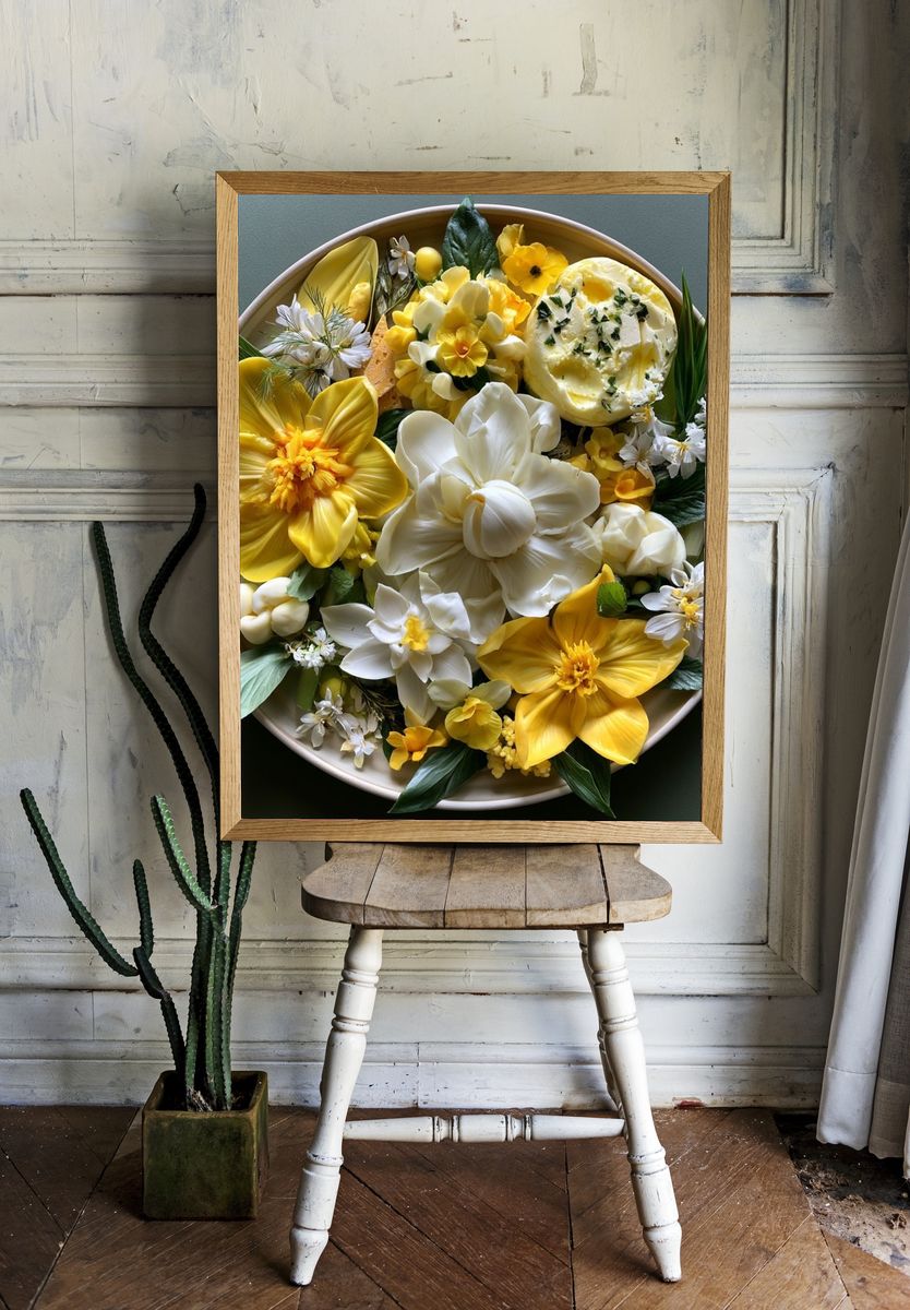Yellow Floral Still Life Poster. — room view 1