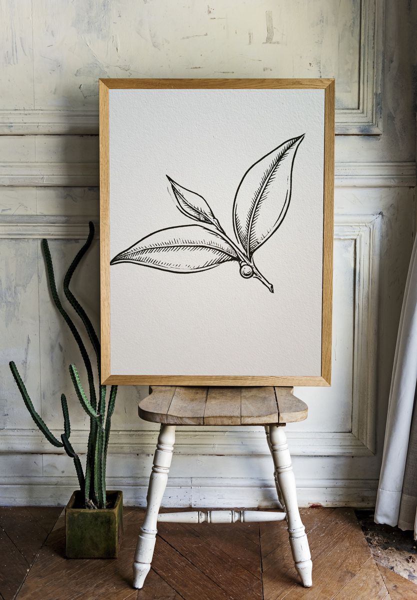 Botanical Leaf Sketch Print. room preview