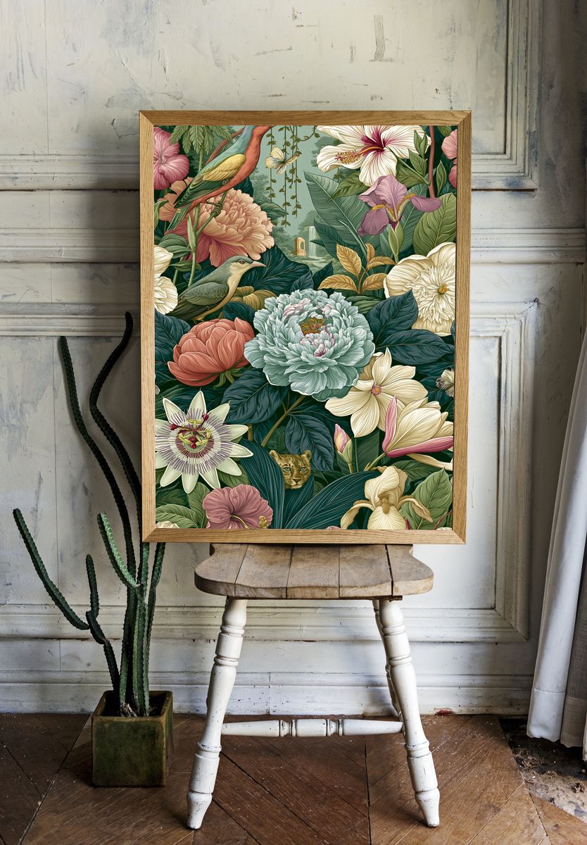 Tropical Birds and Blooms Poster. — room view 1