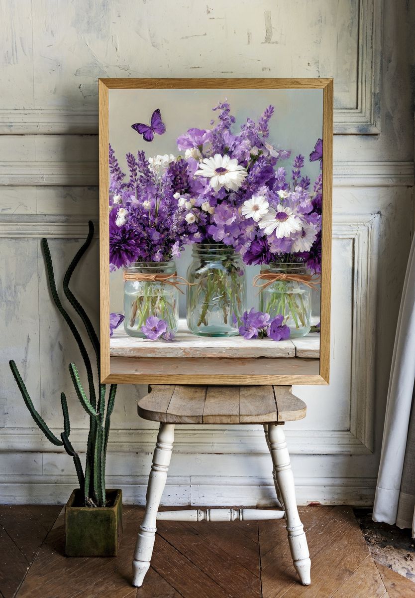 Purple Wildflower Bouquet Print. room preview