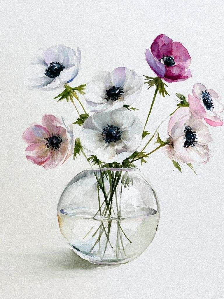 Anemone Vase Watercolor Poster. poster — botanical art