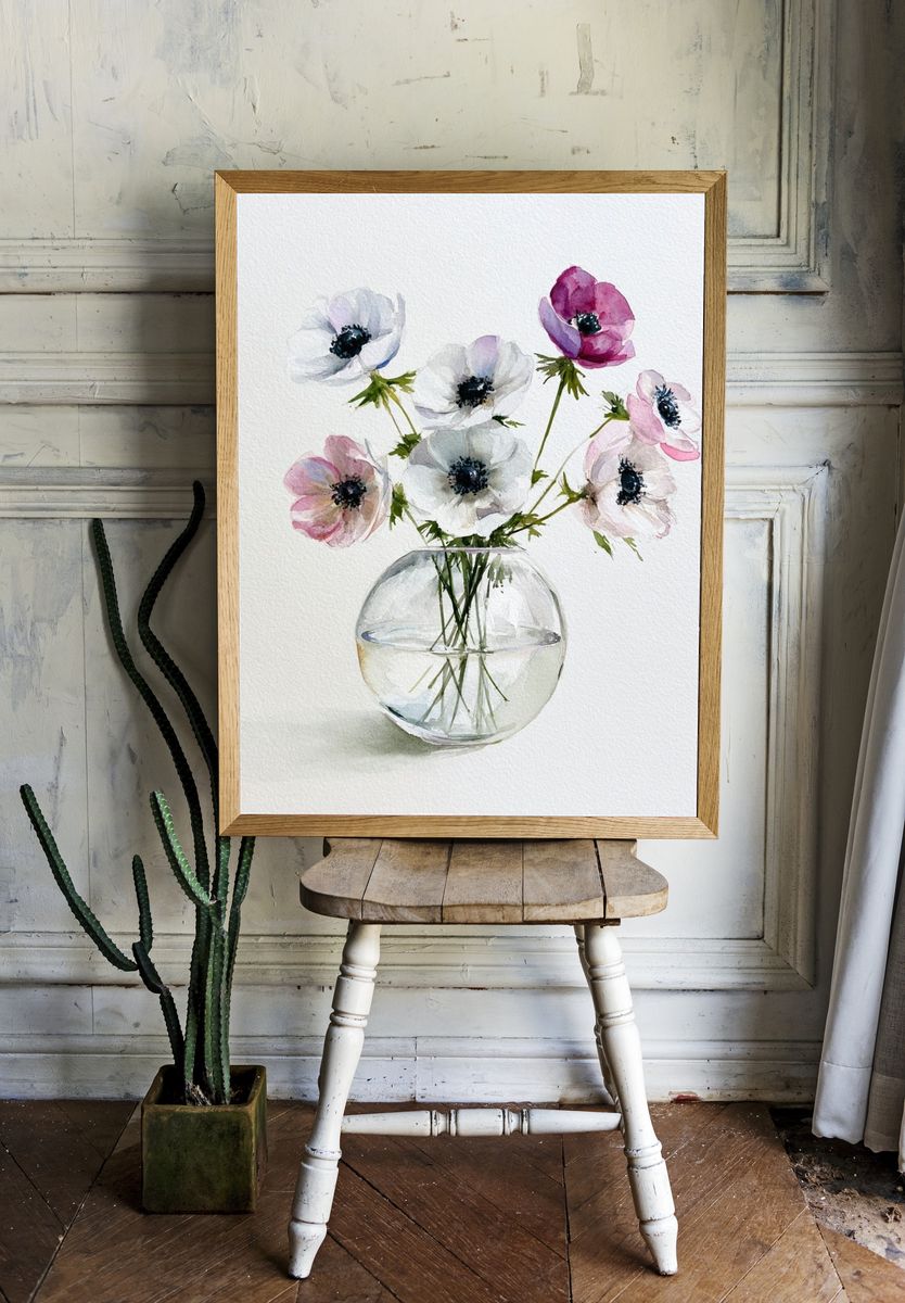 Anemone Vase Watercolor Poster. room preview