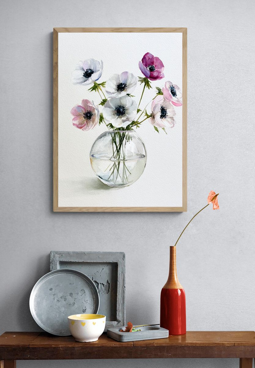 Anemone Vase Watercolor Poster. — room view 3