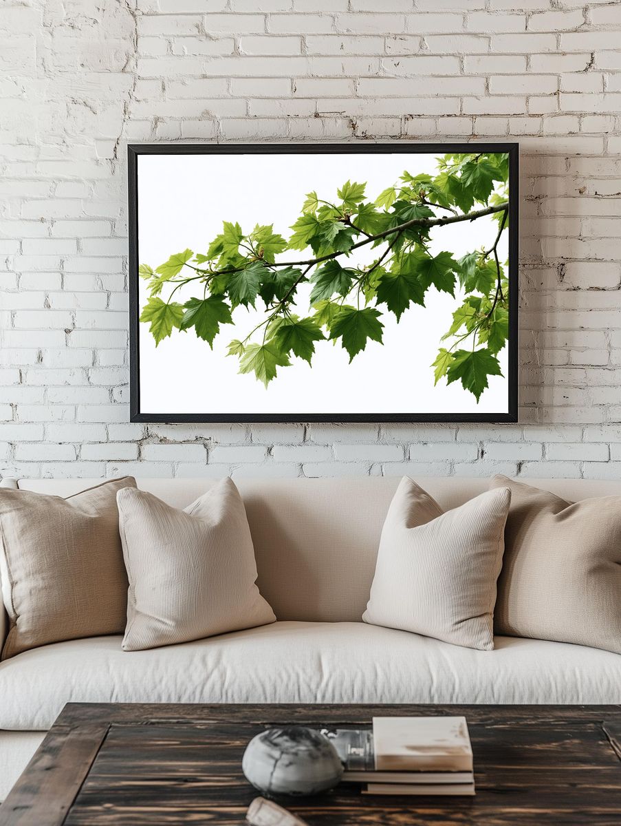 Green Maple Branch Botanical Print. — room view 1