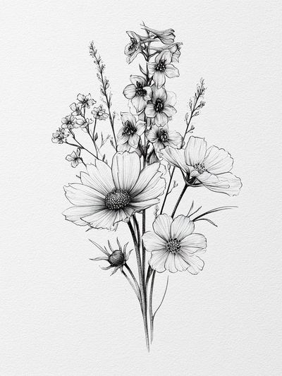 Wildflower Bouquet Line Art Poster. poster