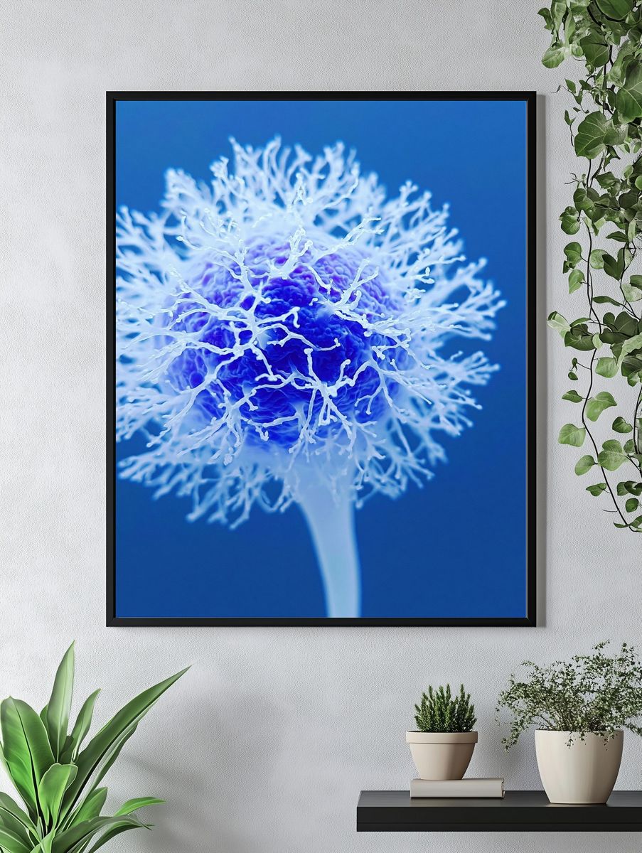 Blue Coral Bloom Botanical Print. — room view 4