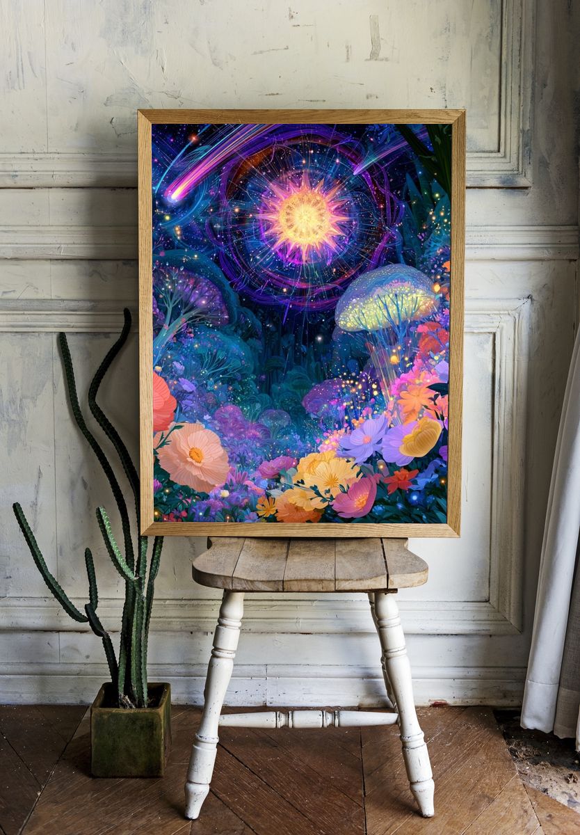 Enchanted Neon Garden Print. room preview