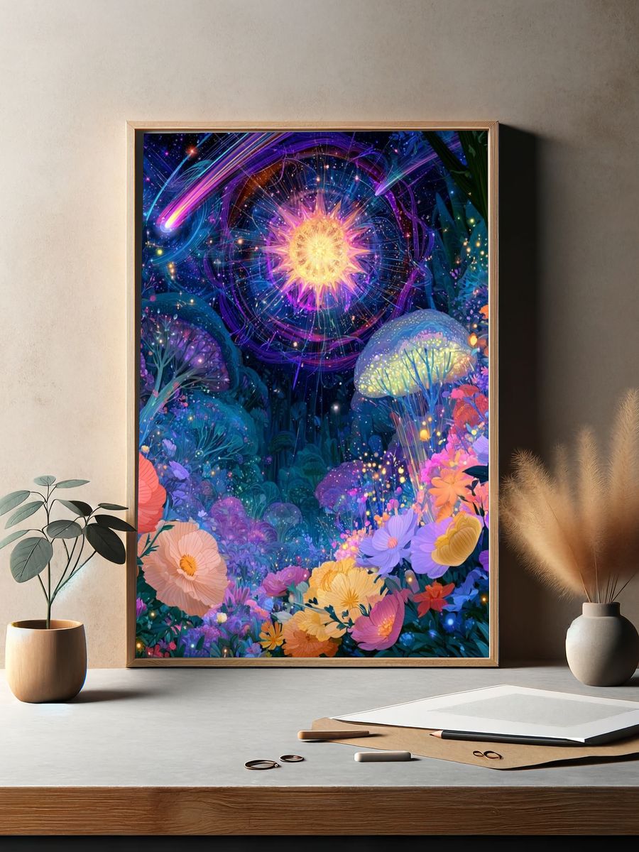 Enchanted Neon Garden Print. — room view 2